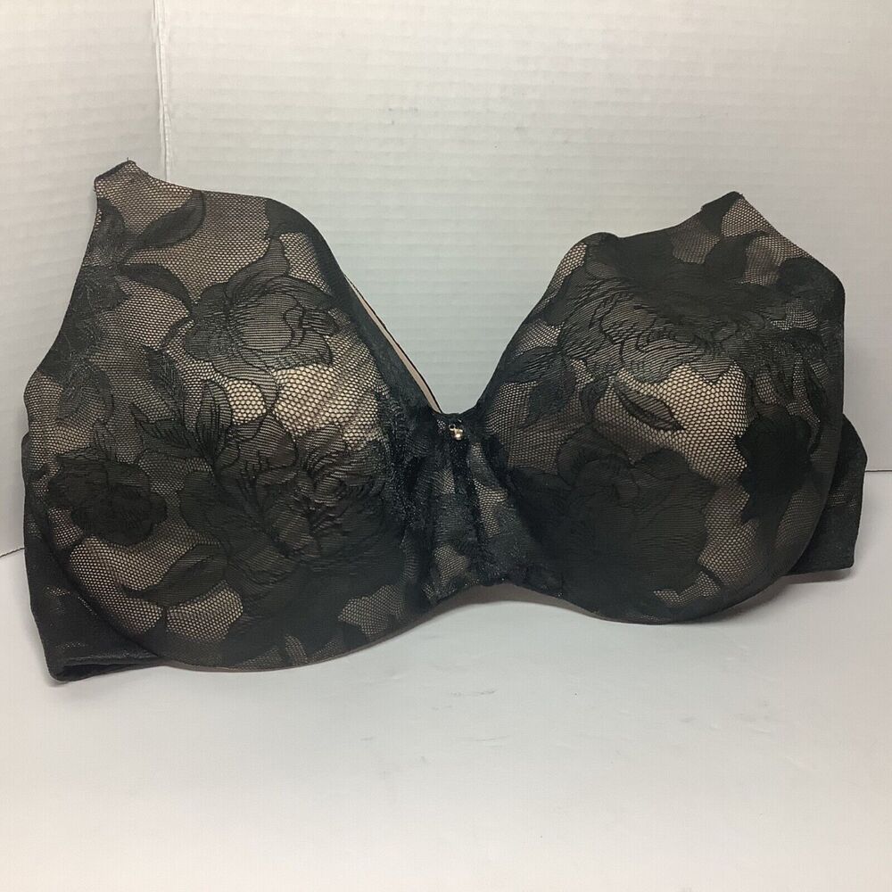 CACIQUE Black Floral Lace Lightly Lined Bra Size 42DDD